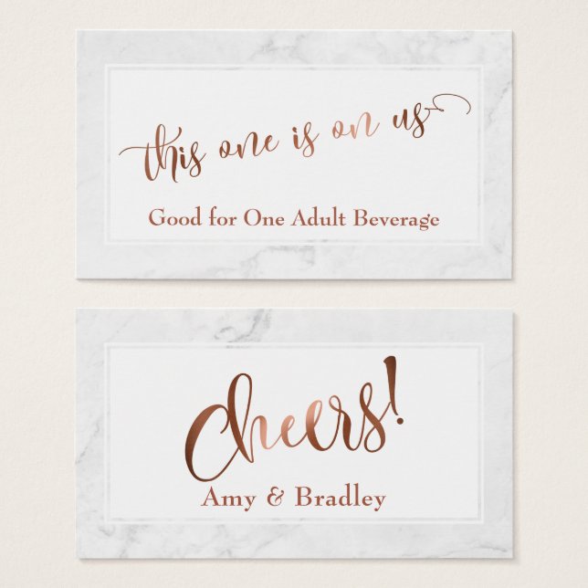 Bilhetes de Bebida | Copper Script com Mármore Bra (Frente & Verso)