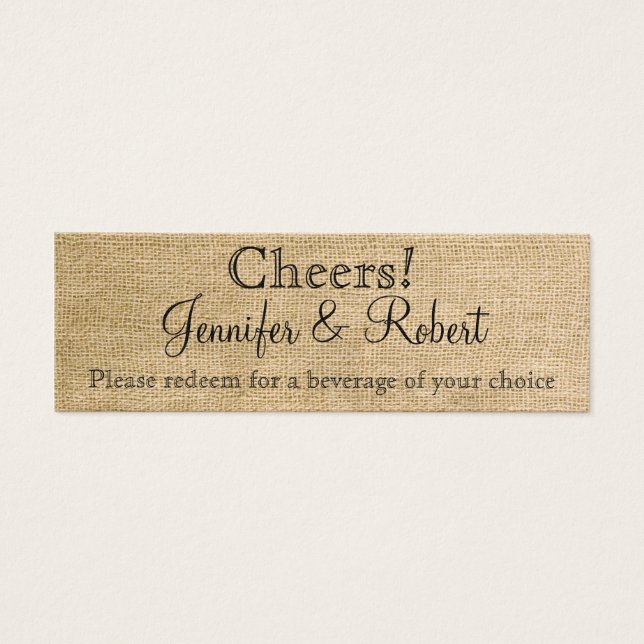Bilhetes De Bebida De Casamento Burlap e Birch (Frente)