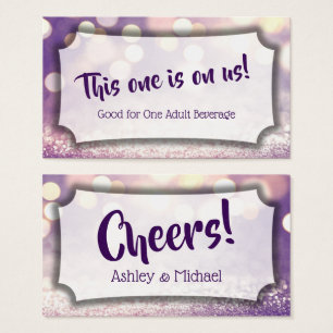 Bilhetes de Casamento de Bokeh Roxo e Bebidas de E