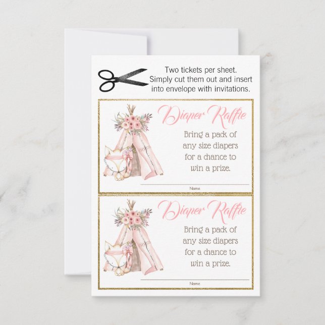 Bilhetes de rifa de fraldas TeePee Fox Boho Tribal (Frente)