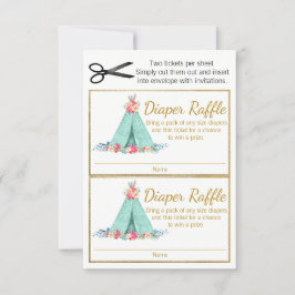 Bilhetes de rifa de fraldas TeePee para meninas
