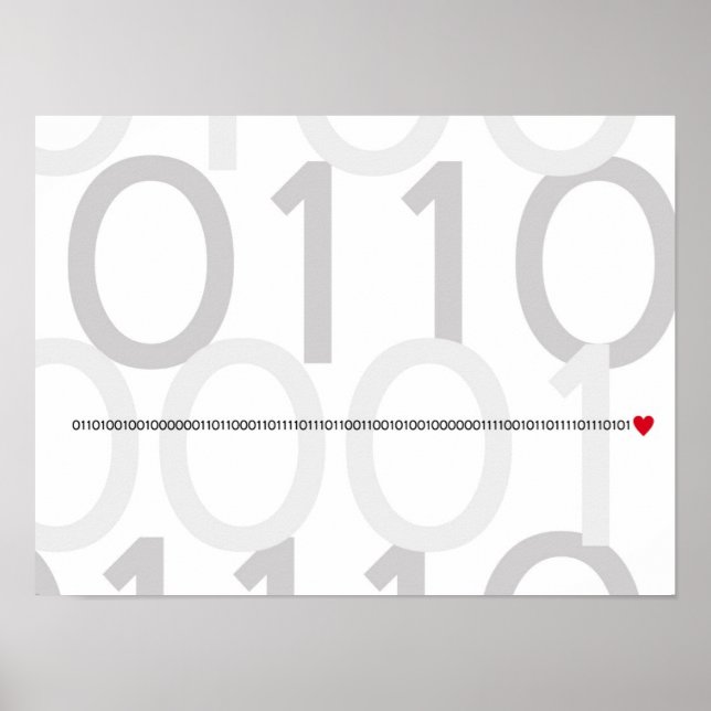 Binary code I love you poster Geek heart (Frente)