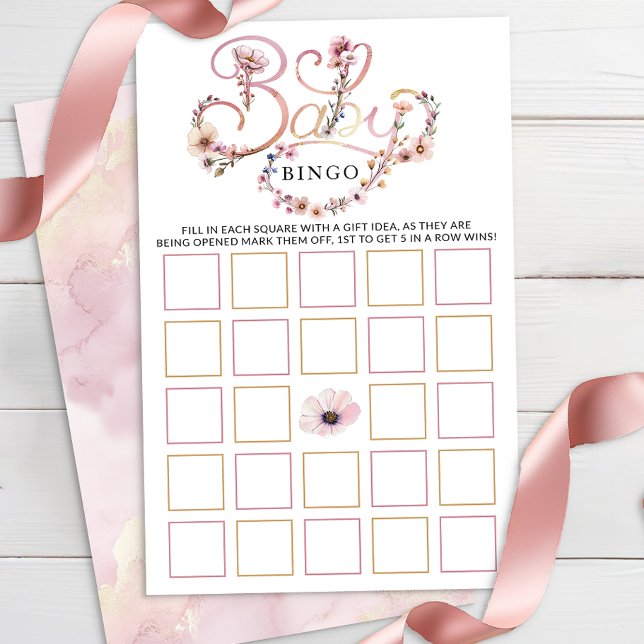 Bingo, Chá de fraldas de flor selvagem rosa poeire (Baby Bingo Activity)