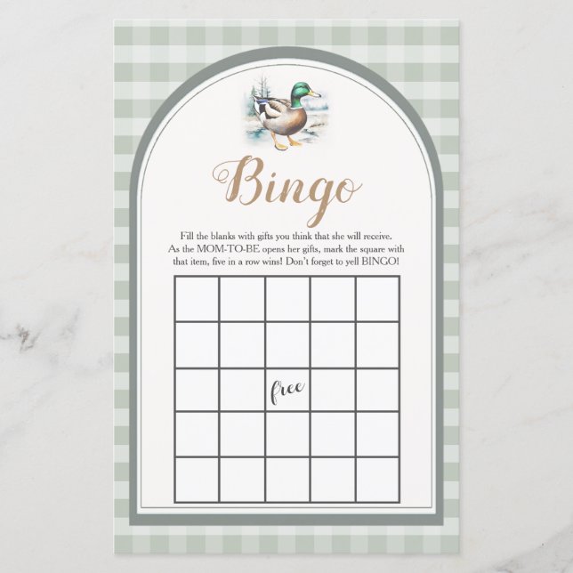 Bingo Chá de fraldas Gingham, Pequeno Pato Doce (Frente)