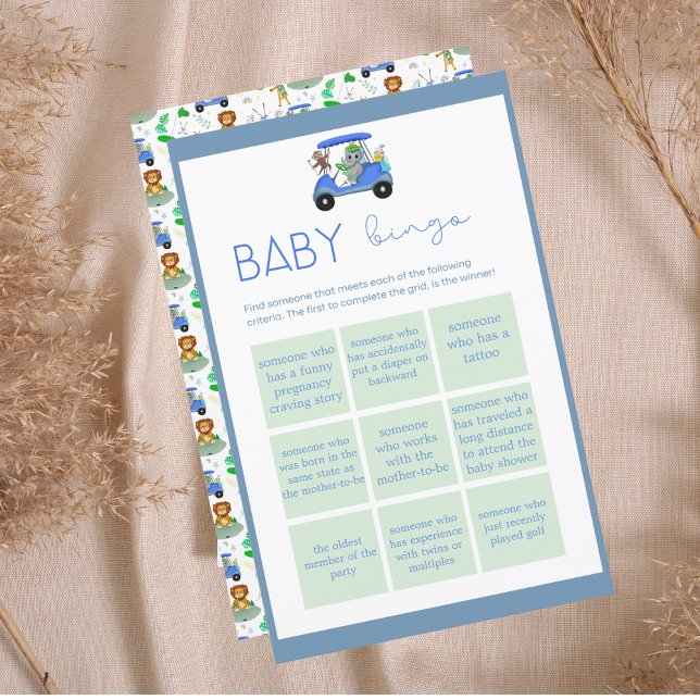 Bingo de Bebê  Elefante Menino e Jogo de Chuva de  (Have fun with this Golf Themed design Baby Bingo for your Baby shower!)