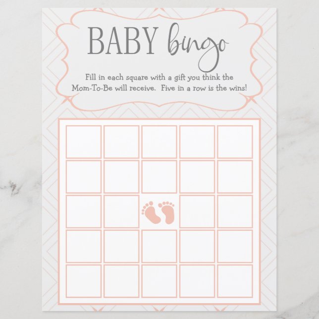 Bingo de Bebê Geométrico em Pastel Rosa e Creme (Frente)