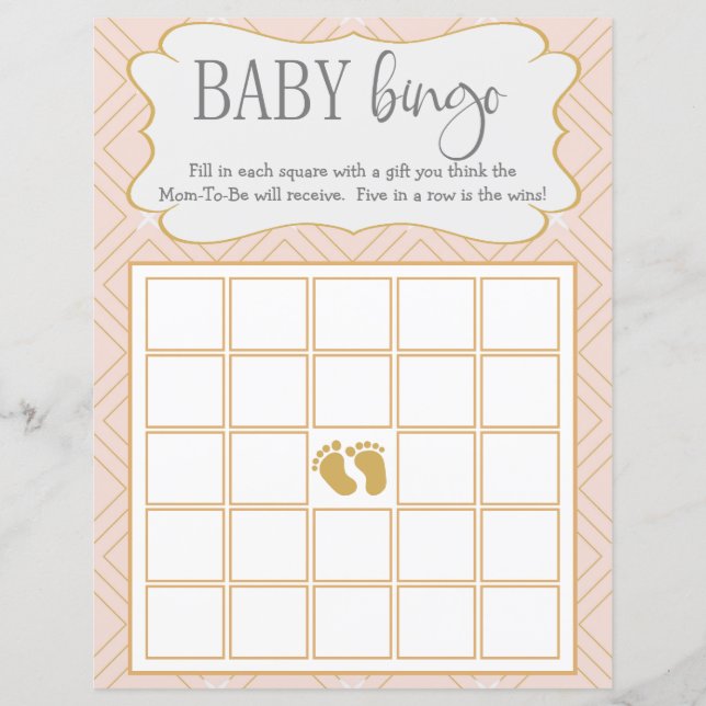 Bingo de Bebê Geométrico em Pêssego Pastel e Doura (Frente)