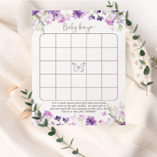 Bingo de borboleta floral prateada roxa