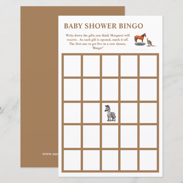 Bingo de Chá de Bebê com Animais Sortidos (Frente/Verso)