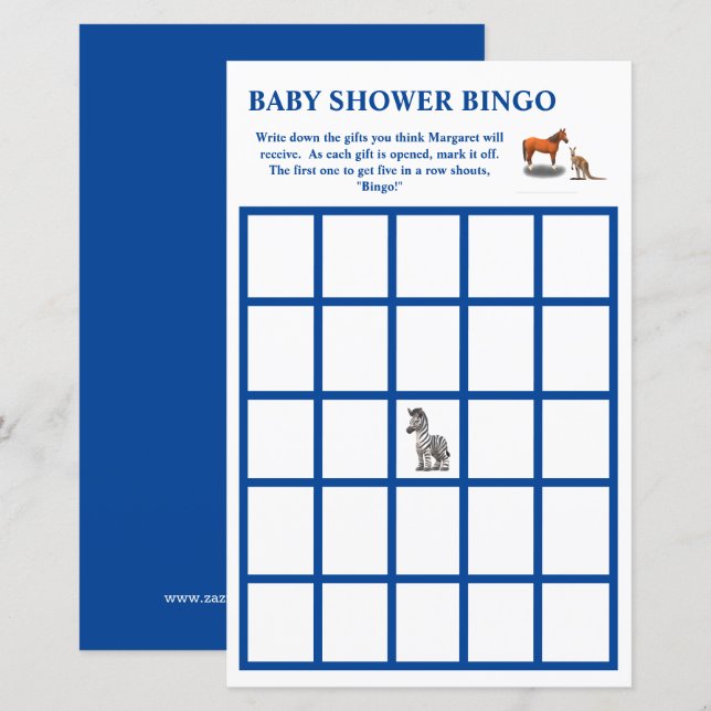Bingo de Chá de Bebê com Animais Sortidos (Frente/Verso)