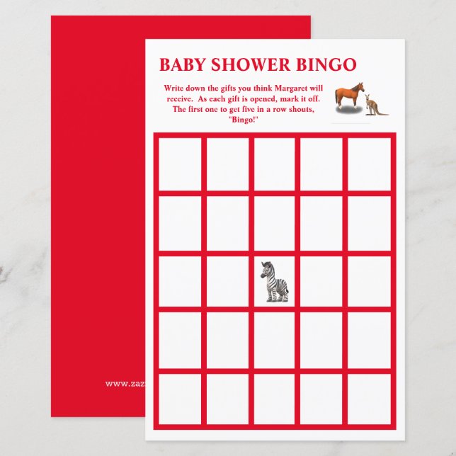Bingo de Chá de Bebê com Animais Sortidos (Frente/Verso)