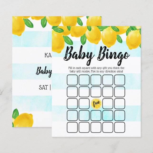 Bingo de Chá de Bebê com Árvore de Limão em Aquare (Frente/Verso)