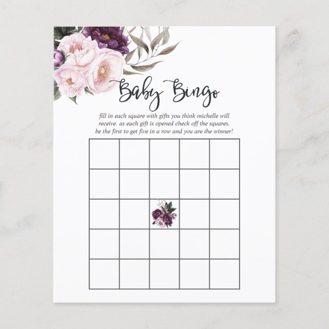 Bingo de Chá de Bebê Floral em Veludo Profundo (Frente)