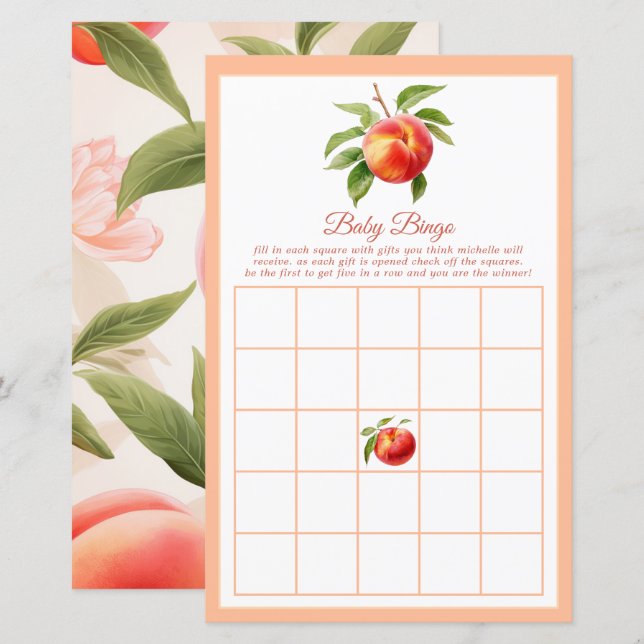 Bingo de Chá de Bebê Peach Fuzz (Frente/Verso)