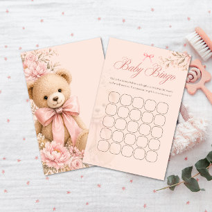 Bingo de Chá de Bebê Rosa Urso de Pelúcia Floral J