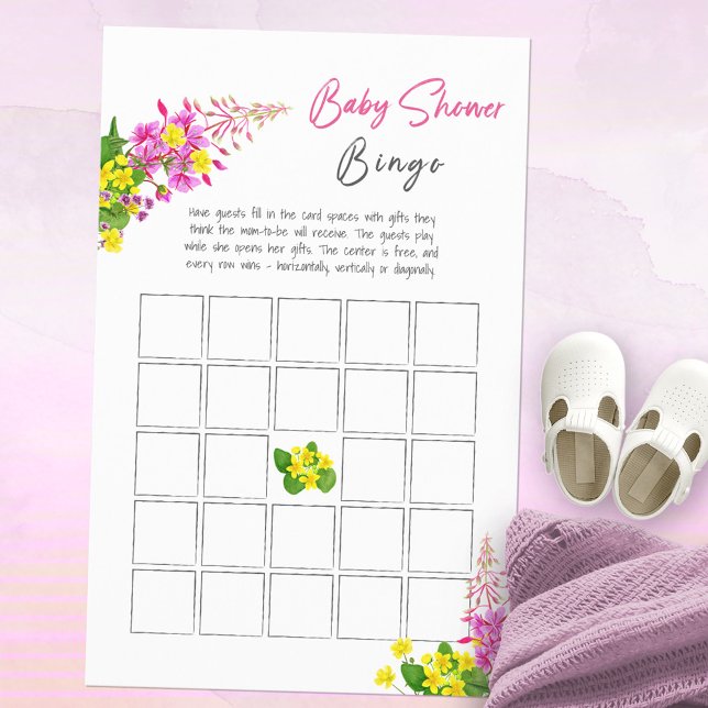 Bingo de Chá de fraldas de Flor Selvagem Brilhante (Bright Wildflower Baby Shower Bingo Game ©Susanne Sachers - Sunny Mind Design 🌞)