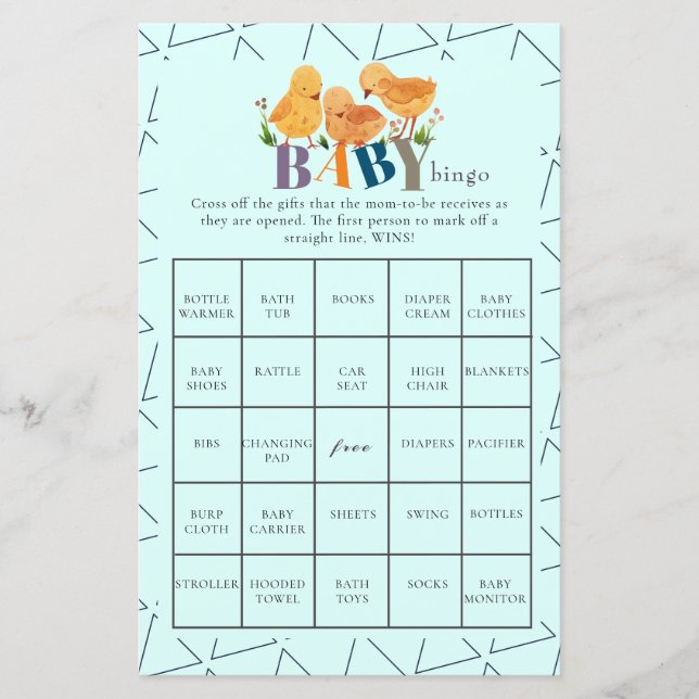 Bingo de Chá de fraldas de frango, branco, com aqu (Frente)