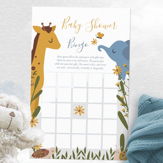 Bingo de Chá de fraldas Floral de Bebês Cachorinho (Wild Animals Floral Baby Shower Bingo Game ©Susanne Sachers - Sunny Mind Design 🌞)