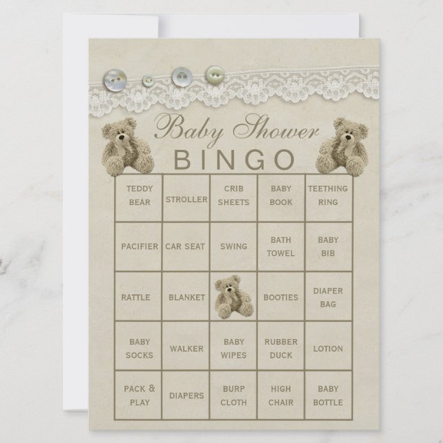 Bingo de Chá de fraldas Personalizável Pré-Preench (Frente)