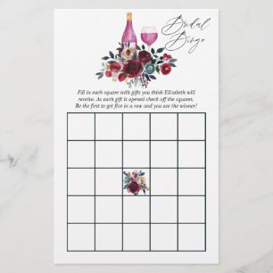 Bingo de Chá de Noiva de Degustação de Vinho Borgo