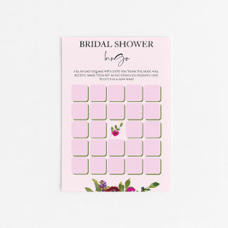 Bingo de Chá de Noiva Floral em Aquarela Rosa Suav