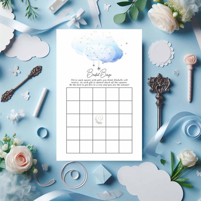 Bingo de Chá de panela de Aquarelas da Nuvem 9 (Cloud 9 Watercolor Bridal Shower Bingo)