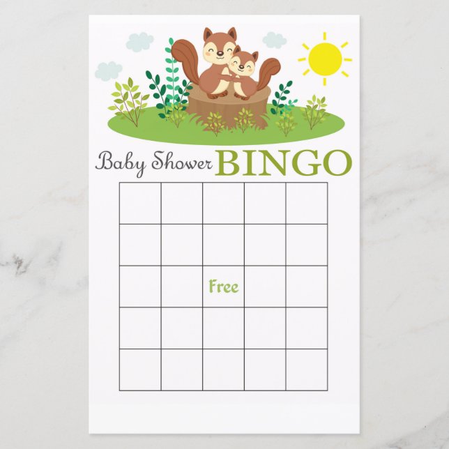 bingo de churrasco de bebê esquilo da floresta (Frente)
