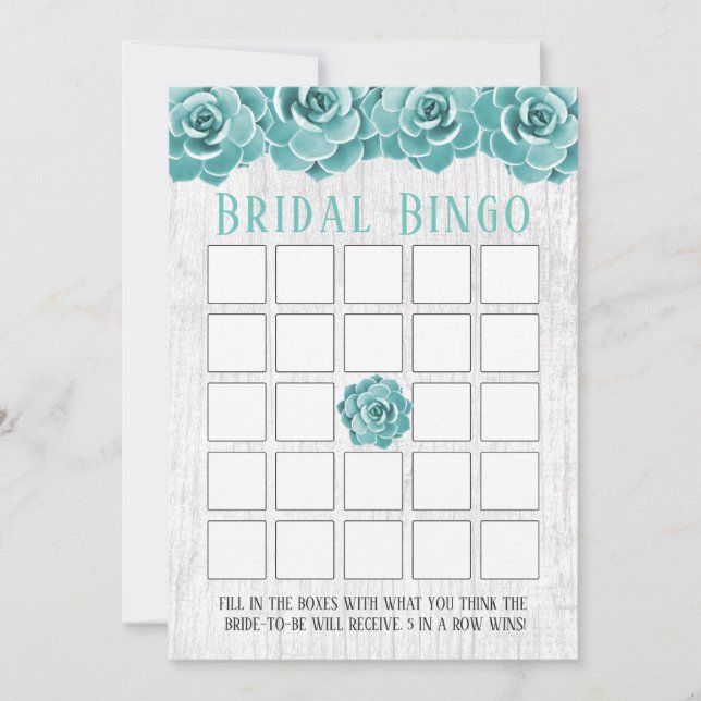 Bingo de Chuveiro de Noiva Floral Suculento Rústic (Frente)