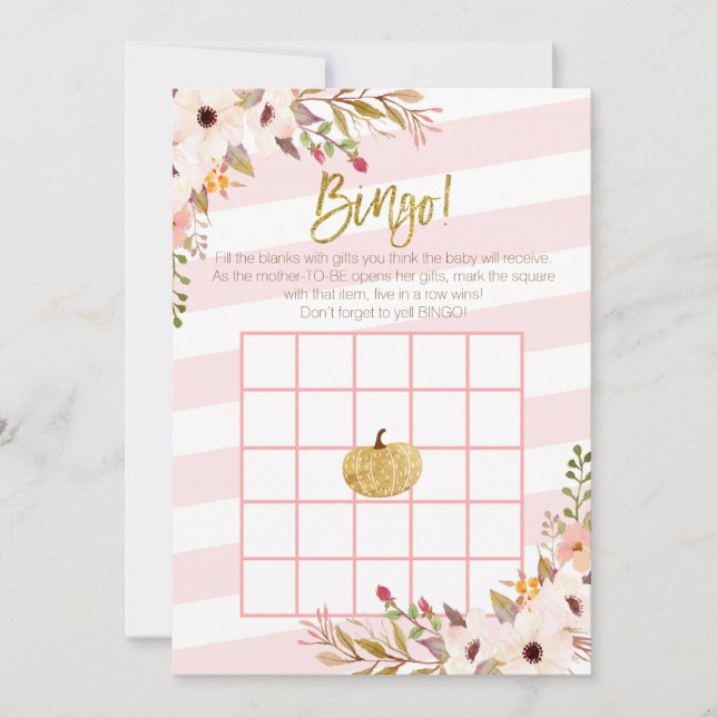 Bingo de Jogos de Chá de Bebê de Abóbora Dourada R (Frente)