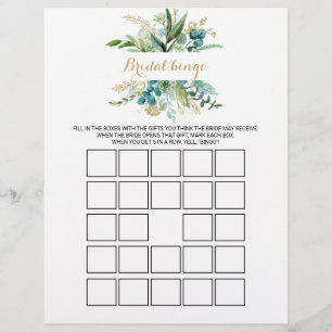 Bingo de noiva Dourado e Eucalyptus, jogo de Chá