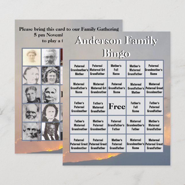 Bingo Família de Fotos de Montanha Sunset Laranja (Frente/Verso)