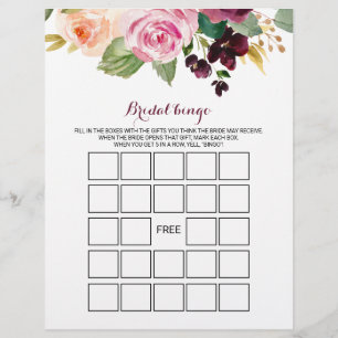 Bingo Verde Burgundy Bridal, Jogo de Chá de panela