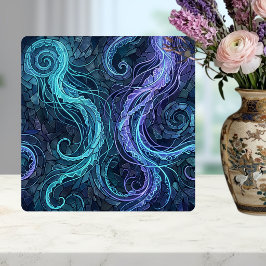 Bioluminescent Jellyfish Teal Purple Swirls Mosaic