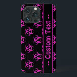 Bioperigo Rosa com Texto Personalizado<br><div class="desc">Símbolo de risco biológico capa de telefone a rosa e preto com campo de texto editável.</div>