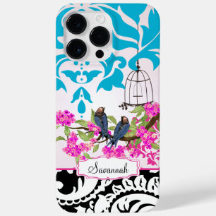 Bircage Love Bird Pink Aqua Damask capas de iphone
