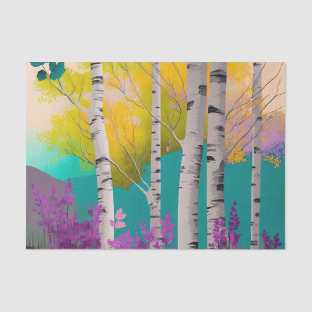 BIRCH SILVER árvores lindas papel de dissociação (Frente )