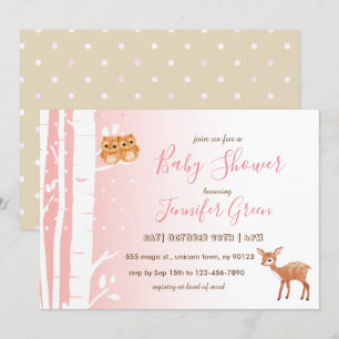 Birch Tree Owl Deer Baby Shower Convites