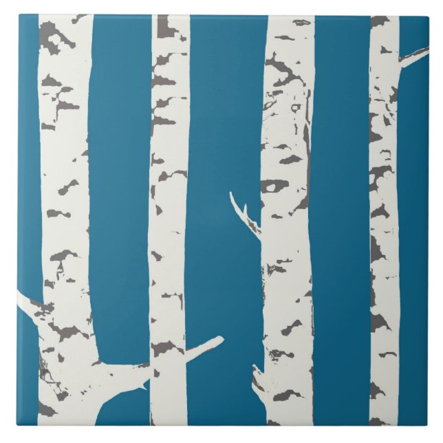 Birch trees on blue tile (Frente)