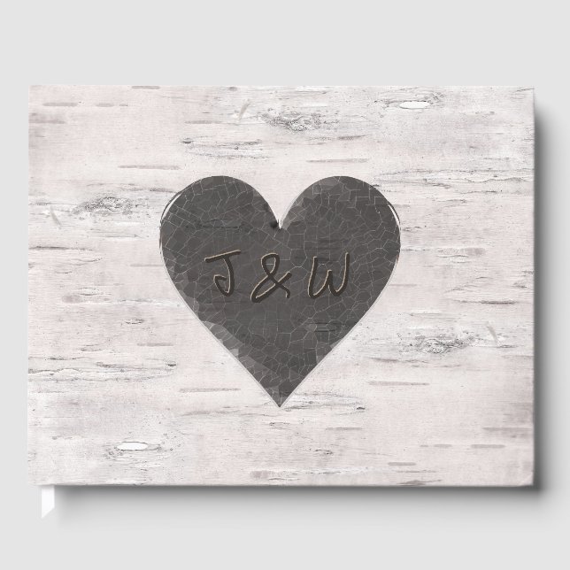 Birch Wood Olha O Livro De Convidados De Casamento (Frente)