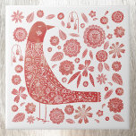 Bird Folk Art<br><div class="desc">O estilo de arte popular escandinava era vermelho e branco,  design de pássaro e flor. Arte original de Nic Squirrell.</div>