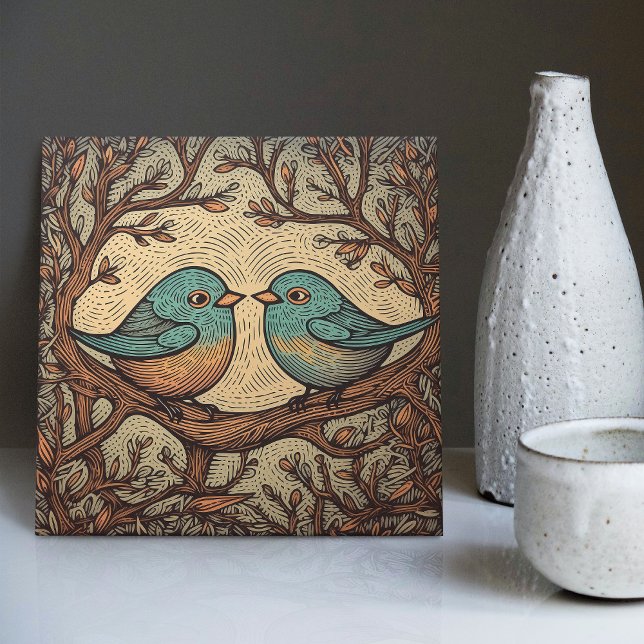 Bird Love Vintage Arte Azul Mudada (Criador carregado)