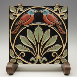 Bird on Flowers Art Deco Nouveau Faux Relief