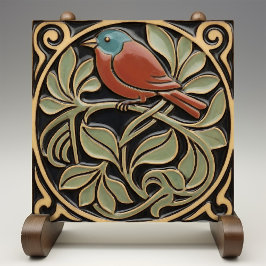 Bird on Flowers Art Deco Nouveau Faux Relief