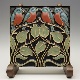 Bird on Flowers Art Deco Nouveau Wall Decor