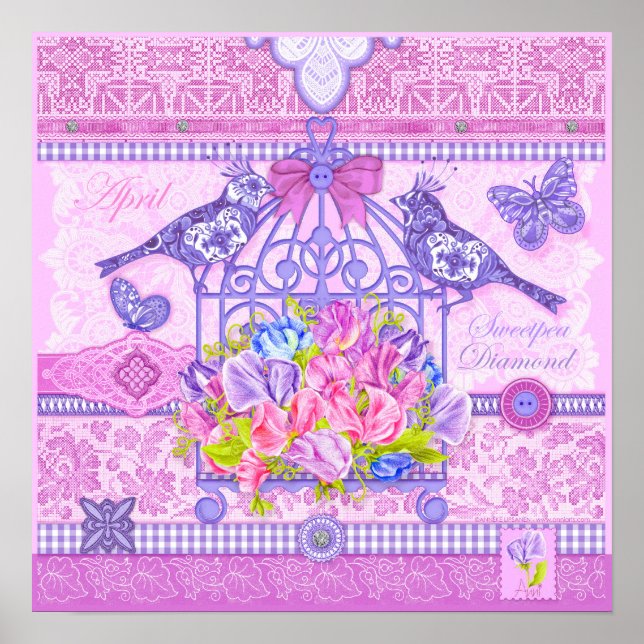Birdcage Flower e Gem April Poster (Frente)