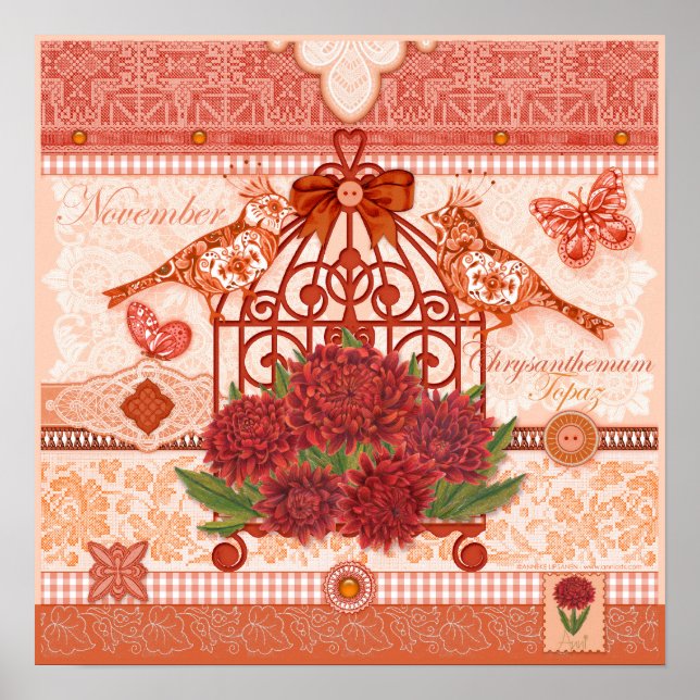 Birdcage Poster do Nascimento e da Gem Novembro (Frente)