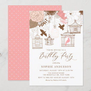 Birdcages cor-de-rosa Flores Aniversário Convite