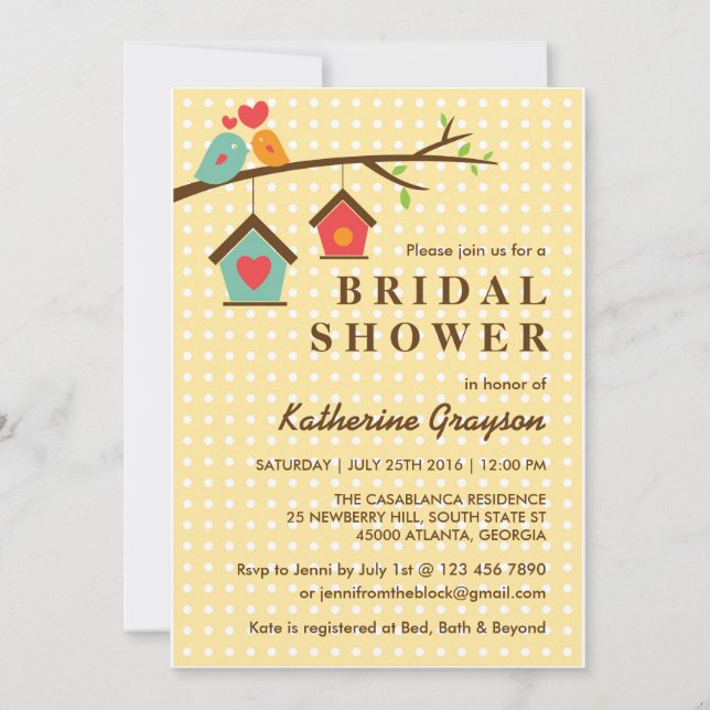 Birdhouse and Love Birds Convite para Bolinhas (Frente)