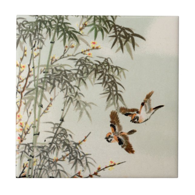 Birds Bamboo Asian Japonês Vintage (Frente)