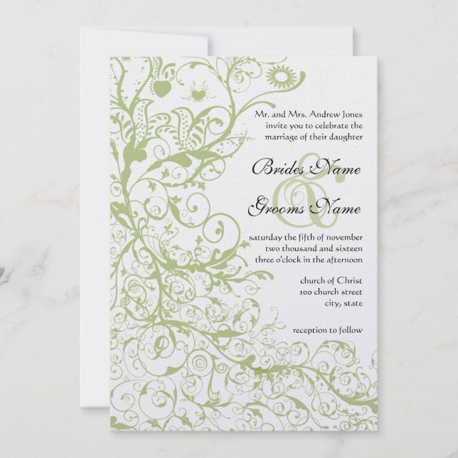 Birds Swirls#27 Convite para Casamento Hydrangea V (Frente)